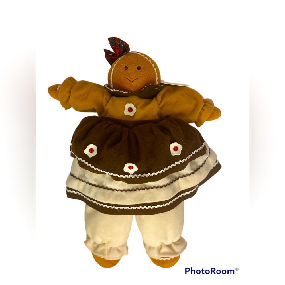 Pacifix Gingerbread Girl Plush NWT Christmas Decorative Plaid Bow Gift Tag